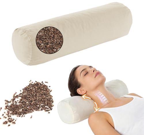 LOFE Buckwheat Pillow - Adjustable Buckwheat neck Pillow(17x6) to Provide Firm Support, Neck Roll Pillows for Side and Back Sleepers, Cylinder Bolster Pillows with Organic Pillowcase