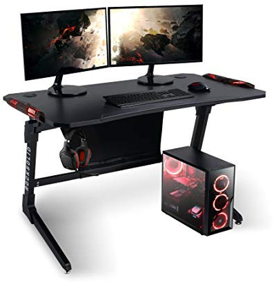 ELITE Gaming-Tisch Rocksolid - Gaming Tisch - LED-Beleuchtung - Rückwand-Sichtschutz - Headsethalterung - Schreibtisch (Black)