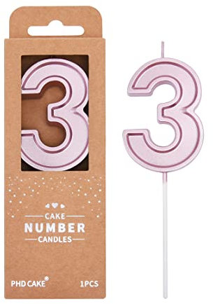 PHD CAKE 2.76 Inch Luxe Rose Gold 3 Number Birthday Candles, Rose Gold Number Candles, Cake Number Candles, Party Celebration