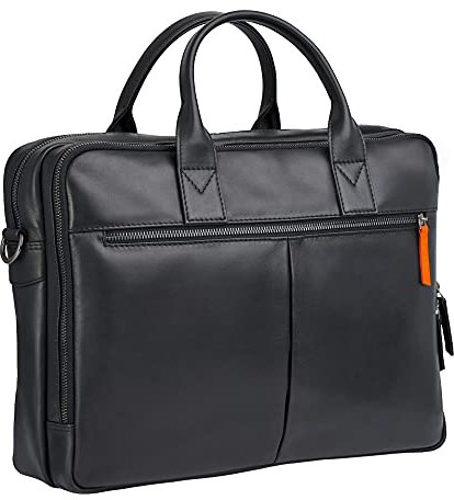 DAVIDOFF ESSENTIALS Herren Aktentasche Schwarz – moderne Businesstasche aus feinem Leder – hochwertige Herren Arbeitstasche mit 2 Innenfächern, inkl. Schulterriemen