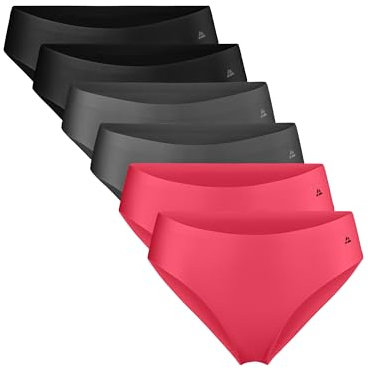 DANISH ENDURANCE 6er Pack Unsichtbare Bikini Slips aus Mikrofaser, für Sport & Alltag, Nahtlos, Sportunterhosen für Damen (2xSchwarz, 2xGrau, 2xPink) XXL