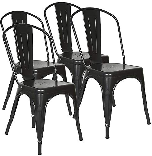 Esszimmerstühle, Industrie, Vintage, mit Rückenlehne, Sitzhöhe 44 cm, stapelbar, Eisen, für Innen- und Außenbereich, Garten, Restaurants mit Thema, Möbel (Schwarz, 4)