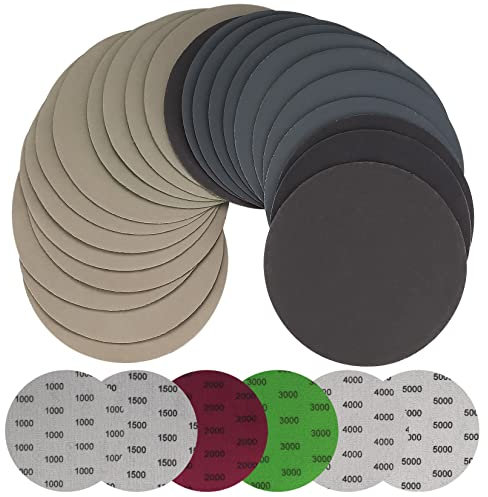 30 Pezzi Carta Vetrata, 125 mm Dischi Abrasivi Rotondi, Tamponi per Levigatrice Orbitale Bagnati e Asciutti, Carta Abrasiva per Legno Metallico - Grana 1000/1500/2000/3000/4000/5000