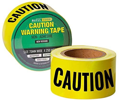 BufulCode Non-Adhesive Caution Tape – 250m (820ft) x 75mm (2.95in) | Yellow Hazard Tape for Crime Scenes, Danger Zones, and No Entry Areas | Both Sides Printed, Durable Plastic Barrier Fencing