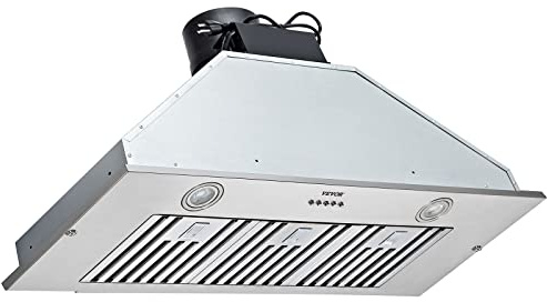 VEVOR Insert Range Hood, 800CFM 3-Speed, 36 Inch Stainless Steel Built-in Kitchen Vent with Push Button Control LED Lights Baffle Filters, Ducted/Ductless Convertible, ETL Listed…