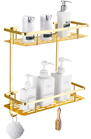 Duschablage Ohne Bohren Duschregal Badezimmer Regal Badezimmer Organizer Badregal Dusche Ablage Ohne Bohren für Badezimmer Küche (Gold #2)
