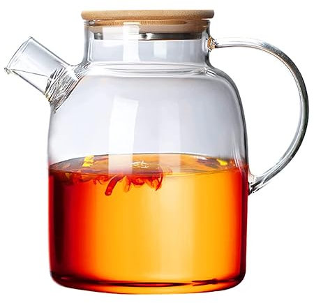 【Father's Day Gifts】60.8oz Glass Teapot, Stovetop & Microwave Safe Glass Borosilicate Tea Pot,Clear Teapot with Strainer, Glass Tea Kettle with Wooden Lid, Loose Leaf、Fruit Tea and Fragrant Tea