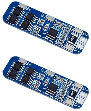 JZK 2 Stück 3S Li-Ionen-Akku-Schutzplatine, 3er-Serie 11,1 V 12 V 12,6 V 18650 Batterieschutzplatine, 10 A 18650 BMS-Lademodul
