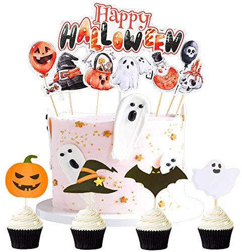 Halloween Kuchenaufsätze, Cupcake Topper und Kuchendeko - Picks und Geist Dekor für Party Cupcake Dekorationen (B)
