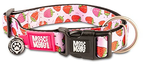 Max & Molly Gotcha! Hundehalsband Halsband Hund mit Smart ID, gepolstertes Neopren Halsband mit Design für sehr kleine Hunde, wasserdicht, bequem, verstellbar, Strawberry Dream, XS