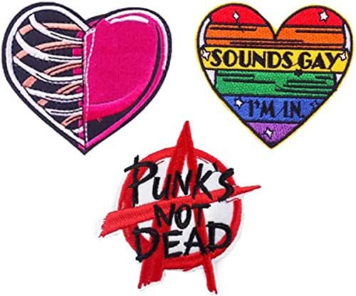 ulricar Embroidered Patch Punk Heart Iron On Patches for Clothing Stickers Punk Not Dead Slogan Badges On Backpack Patches On Clothes Stripes