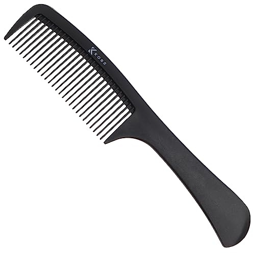 Kobe Professional Carbon Fibre Wide Tooth Detangling Comb, Compact Carbon Rake Comb, Coarse Teeth, Shatter-Proof, Anti-Static, Barbers, Salon Hairdresser Tools For Men & Women, Super strong 22cm.