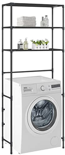 Gecheer Waschmaschinenregal WC-Regal mit 3 Ablagen Überbauregal Waschmaschine Badregal Waschmaschinenschrank Waschmaschine Bad Schrank Schwarz 69x28x169 cm