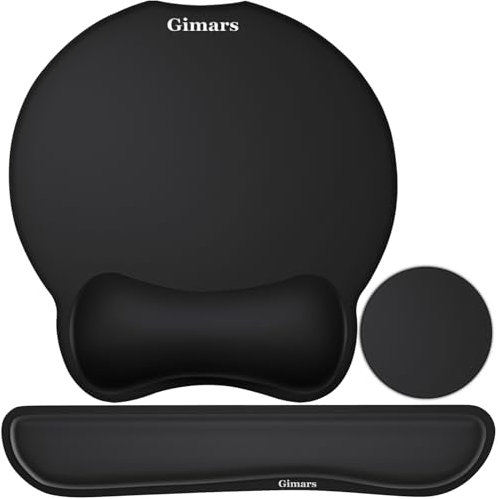 Gimars 3Pcs Ergonomic Mouse Mat Keyboard Wrist Support with Cup Coaster, Enlarge Superfine Fibre Keyboard Wrist Rest, Memory Foam Wrist Supports for Computer, Laptop, Gaming, Office and Pain Relief