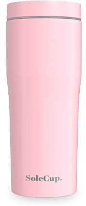 SoleCup Leakproof Travel Mug (480ml), Insulated Coffee Mug with Quick-Press Closure, Drinks Stay Hot for 12 Hours, Cold for 24 Hours, Double-Walled Travel Mugs for Hot Drinks (Pink)