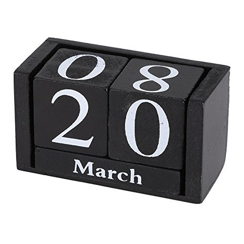 TOPINCN Ewiger Tischkalender aus Holz, Vintage Holzkalender, Desktop Holzblock, Monat, Datumsanzeige, Heimbüro Dekoration (Schwarz)