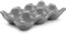 Flexzion Ceramic Egg Holder for Fridge - 6 Cups Egg Tray Half Dozen Porcelain Container Keeper Storage Organizer Decorative Serving Dish Serveware for Refrigerator Countertop Display Kitchen (Gray)