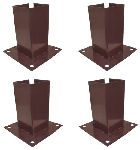 LLB Bolt Down Square Bracket for Pergola Posts Heavy Duty Red Powder Coated Post Fence Foot Base Support Size: 75mm x 75mm (3inch x 3inch) pack of 4