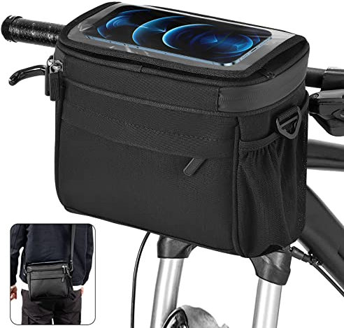 Sac De Guidon Vélo, Sacoche De Guidon Étanche,5L Grande Capacité, Équipé De Adaptateur Et Bandoulière, Sac De Rangement D'Avant avec Écran Tactile pour Smartphone, Sac À Vélo pour Bicyclette, VTT