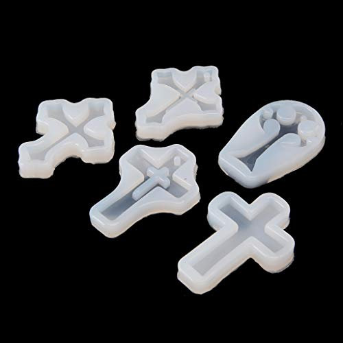 vsilay 5 piezas para moldes de resina cruzada para forma de cruz con agujero molde de silicona para fundición epoxi para llavero colgante collar E