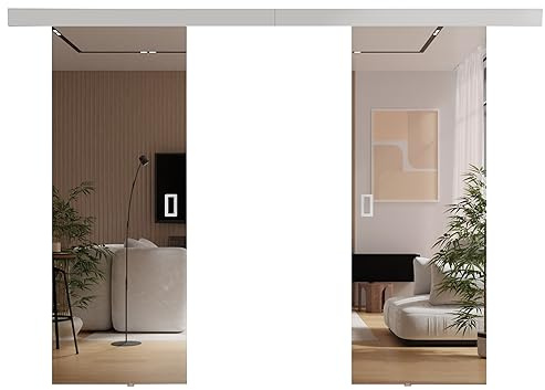 KIER FURNITURE Schiebetür Komplettset - MIRROR - Tür mit Laufschiene - Schiebetürsystem - Raumspartür - Innentüren - Schiebetür - Weiß - 172 x 205 x 1,6 cm