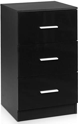 COSTWAY High Gloss Chest of Drawers, 3-Drawer Dresser Cabinet, Floor Standing Narrow Wooden Storage Cupboard Organiser Unit for Bedroom, Living Room, Closet and Hallway (1, Black)