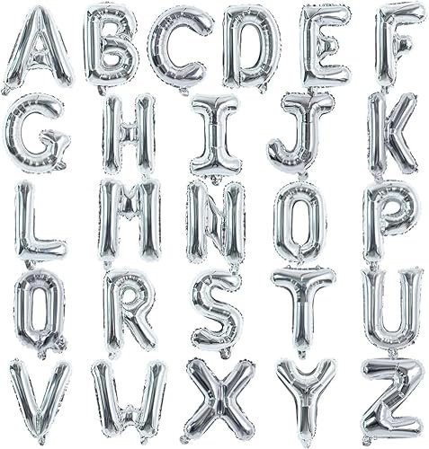 TONIFUL 52 Stück 16 Zoll Silber Buchstabe A-Z Ballons Benutzerdefinierte Phrase Mylar Folie Alphabet Erstellen Sie Ihr Eigenes Banner für Geburtstag Jubiläum Feier Graduierung Party Supplies