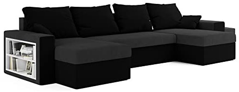 ALTDECOR Ecksofa in U-Form mit Schlaffunktion und Bettkasten Corner Sofa Bett Eckcouch Couch L-Form Schlafcouch Ausziehbar Wohnlandschaft Schlafsofa Cauchsofa - BOSTI - 327x140x90cm Grau/Schwarz
