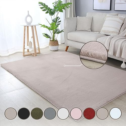HomebyHome Teppich Wohnzimmer 240x340 cm Beige Waschbarer Hochflor Flauschiger Teppiche Einfarbig Moderne Design - Küchenteppich Waschbar Shaggy Extra Weich Teppich für Schlafzimmer Kinderzimmer
