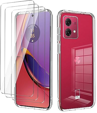 LYZXMY Case for Motorola Moto G84 5G (6.5) Transparent Mobile Phone Case + 3 Pieces Tempered Glass Protective Film, Soft Silicone TPU Cover With 9H Hardness HD Screen Protector