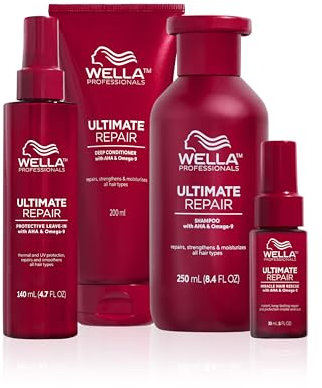 Wella Professionals Repara y Restaura el Cabello Dañado, Fortalece y Nutre, Champú 250 ml, Acondicionador 200 ml, Spray Tratamiento Miracle Hair Rescue 30 ml y Sérum Protector Leave-In 140 ml