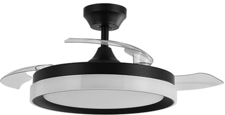 Abrila - Ventilador DC ZENIT | Color Negro con tres Aspas Desplegables | con 6 Velocidades Ajustables | con 3 Temperaturas de Luz | Mando a Distancia Incluido