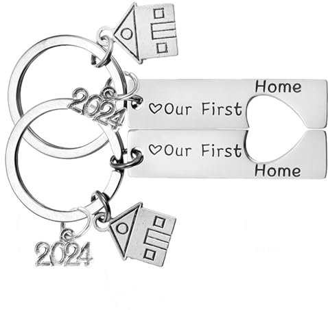 QINGYIWL 2024 Paar Haus Anhänger schlüsselanhänger, 2 Stück Our First Home Schlüsselanhänger Einweihungsgeschenk Neuer Hausbesitzer Zuhause Schlüsselanhänger Personalisiertes Geschenke