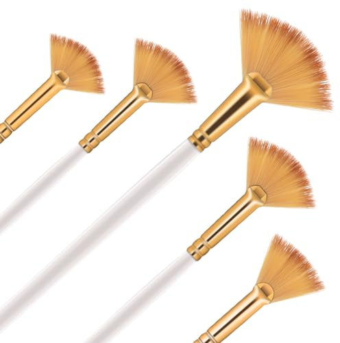 Giantree 5 Stück Fächerpinsel Set, Malerpinsel Für Ölfarben Acrylfarben, Künstlerpinsel Mit Nylon Borsten Und Langem Holzgriff (Weiß)