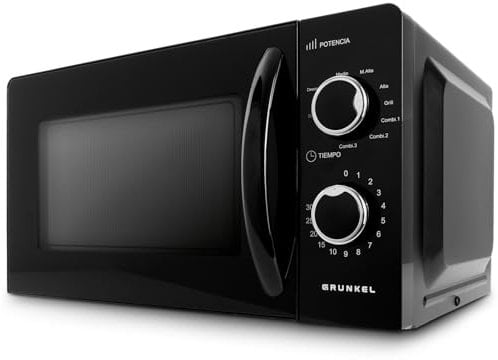 Grunkel - Microondas de 20 litros y 700W de potencia con 5 y 6 niveles de potencia y temporizador de 60minutos color Blanco (Con Grill negro)