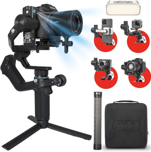 FeiyuTech SCORP Mini 2 Kit Estabilizador de Cámara con AI Tracker, Luz de Relleno,Todo en Uno Estabilizador Gimbal para Sony/Canon/Nikon/Panasonic/Cámara de Acción/Smartphone, Vo con Bolsa, Pértiga