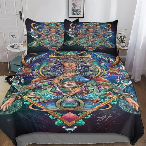 PAZZK Göttin des Weltraums 3D Bettwäsche Bettbezug Set Bettbezüge 2 teilig Mikrofaser Deckenbezug Mit Reißverschluss Und Kissenbezug Erwachsene Teenager Kinder Single (135x200cm)