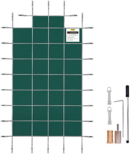 VEVOR Couverture de sécurité pour piscines creusées 5,5x11 m, maille verte avec marches d'extrémité centrales 1,2x2,4 m, couverture de sécurité solide pour piscine d'hiver, résister au soleil, au vent