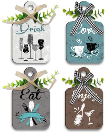 PH PandaHall 4 placas colgantes de madera para decoración de pared de cocina, comer, beber, amar, disfrutar, para el hogar, cocina, comedor, sala de estar, bar, cafetería