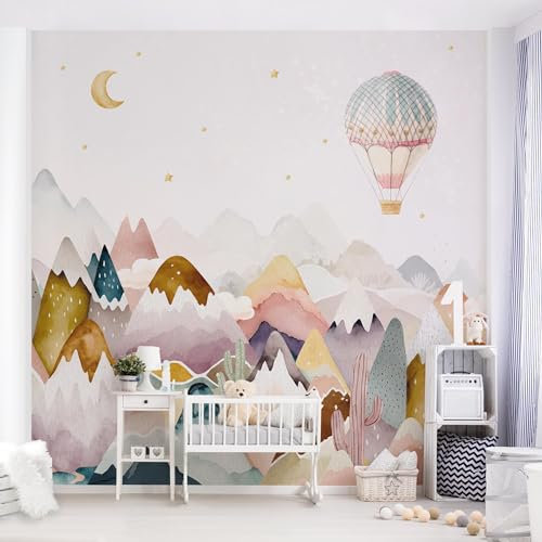 Bilderwelten Fototapete Kinderzimmer 96 x 96 cm Kinder Kindertapete Berge Boho Landschaft Vliestapete Tapete XXL Wanddeko Ideen