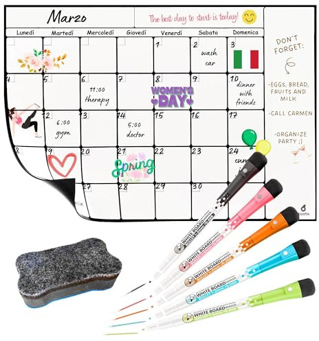 toots - Calendario Magnético para Nevera A3 (42x30 cm), Incluye 5 Marcadores y Borrador, Planificador Mensual y Semanal (Italiano A3 Mensual)