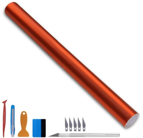 NewL Matt-Gebürst.-Edelstahl Chrom-Metallic Autofolie Orange 30x300 cm | Satin-Gebürst.-Optik, Montagewerkz. inkl., Luftablass-Technik, dehnbar, neu positionierb. Kleber, für Motor Laptop Möbel