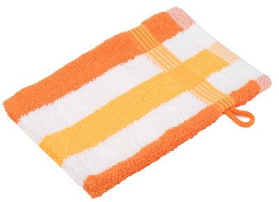 liebling Waschhandschuh, 100% hochwertige Baumwolle, Serie Miami, 17 x 24 cm, waschbar & trocknergeeignet, Farbe: orange/weiß/gelb