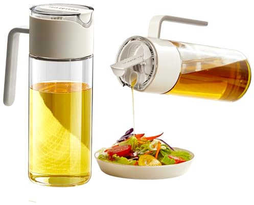R&M essentials Aceitera Cristal, Aceitera Antigoteo 550ml, Diseño con Asa y Boquilla de Silicona, Dispensador de Aceite, Botella Cristal, Fácil Limpieza, Aceitera y Vinagrera Blanca