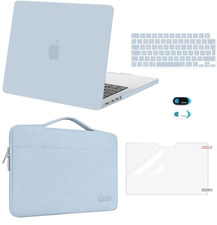 MOSISO Hülle Kompatibel mit MacBook Pro 14 Zoll 2024-2021 M4 M3 M2 M1 A3112/3185/3401 A2918/2992 A2779/2442,Hartschale Case&Sleeve Tasche&Tastaturschutz&Screen Film&Webcam Abdeckung,Baby Blau