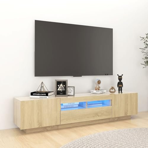 IKAYAA TV-Schrank mit LED-Leuchten Sonoma-Eiche 180x35x40 cm, Fernseher Schrank, Fernsehkommode, TV Sideboard Wohnzimmer, Fernsehschrank