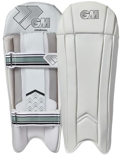 Gunn & Moore GM Cricket Wicket Keeper Keeping Pads | Original | PU Facing with High Density Foam Filling | Comfort Mesh Instep | Adult | Approx 1.065 kg per Pair | 1 Pair | White with GM Logo