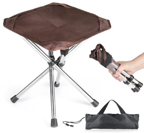 SWAWIS Tabouret Pliant Chaise Pliante Camping Tabouret Pliable Tabouret Pliant Portable Mini Chaise Camping Chaise de Peche pour Voyage Randonnée Pêche BBQ, Marron