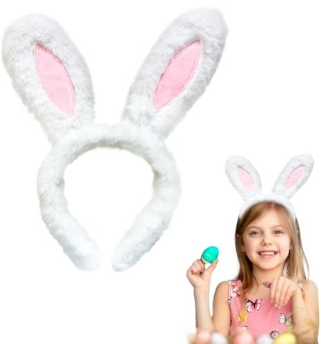 BOOSHMall Bandeau Oreilles de Lapin en Peluche, Serre-Tête Oreilles de Lapin Mignon en Peluche pour Pâques, Lapin Costume Cosplay Accessoires de Coiffure Décoration Fête, Enfant Adulte Blanc et Rose