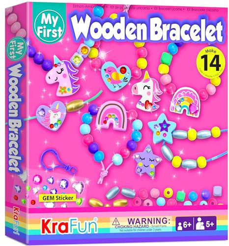KRAFUN Einhorn-Armband-Bastelset für Kinder im Alter von 5–12 Jahren, 14 DIY-Kunst- und Bastelprojekte mit Freundschaftsarmbändern, Charms, Perlen, Edelstein-Aufklebern, Anleitung, pädagogisches